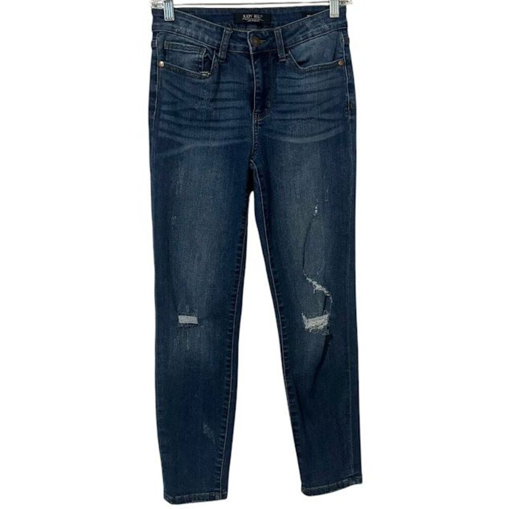 Judy Blue Relaxed Fit Distressed Dark Wash Stretch Jeans Womens 27 JB8271